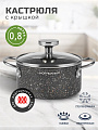 Кастрюля алюминий, антипригарное покрытие, 0.8 л, крышка стекло, Hoffmann, НМ 7764, черный мрамор, индукция