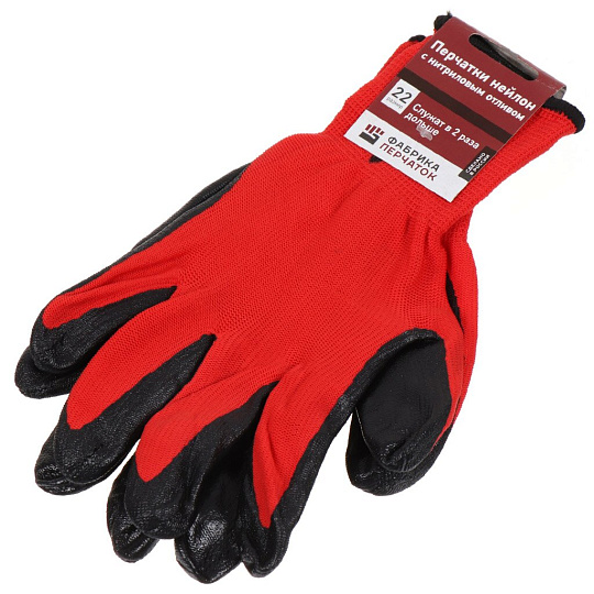 Перчатки полиэстер, нитриловый облив, красно-черные, 10/250, Фабрика перчаток, европодвес