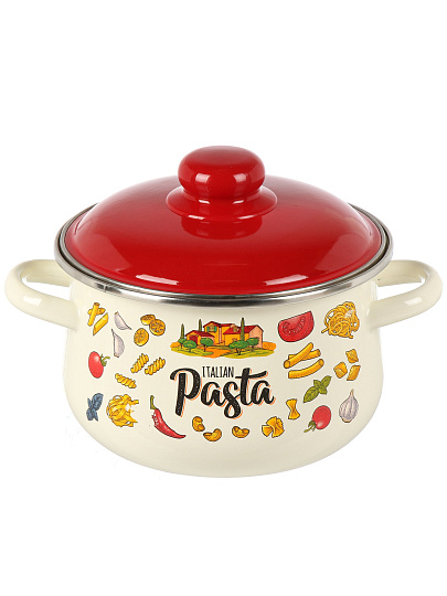 Кастрюля эмалированная сталь, 2 л, крышка сталь, коническая, Appetite, Pasta Italian, 1с45я, индукция