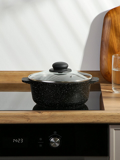 Кастрюля алюминий, антипригарное покрытие, 2 л, крышка стекло, круглая, Гурман, Fit