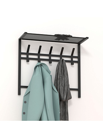 Вешалка настенная 9 крючков, с полкой, 27х67х58.5 см, сталь, ЗМИ, Торонто 22, ВСПТ22 Ч, черная