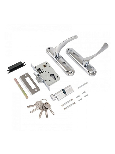 Замок врезной Стандарт, 103/50В, 4849, ручка в комплекте, цилиндровый, универсальный, вертушка CP, хром