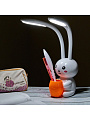 Светильник настольный 12 Вт, детский, белый, абажур белый, Uniel, Заяц, ULM-D160, UL-00011724, с подстаканником, сенсорный, 3000-6000К