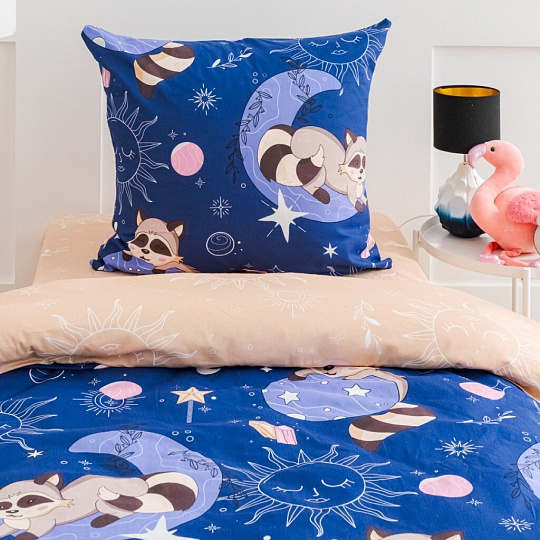 Постельное белье детское 1.5-спальное, простыня 150х215 см, 1 наволочка 70х70 см, пододеяльник 145х215 см, FreeDom, бязь, Лунные Еноты