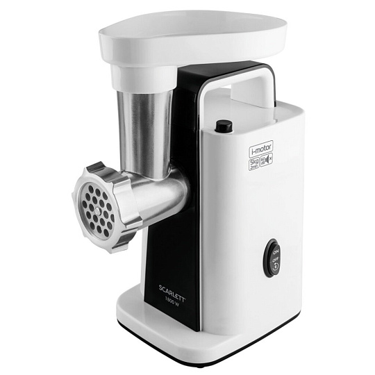 Мясорубка электрическая Scarlett, SC-MG45S60, 1800 Вт, реверс, 2.5 кг/мин, пластик, 2 насадки, для приготовления сосисок и кеббе, 2 решетки