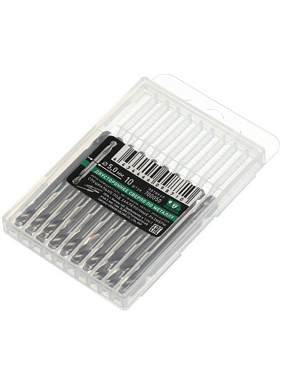 Сверло по металлу, 10 шт, двухстороннее, Росомаха, HSS-G, диаметр 5х62 мм, цилиндрический хвостовик, 700050