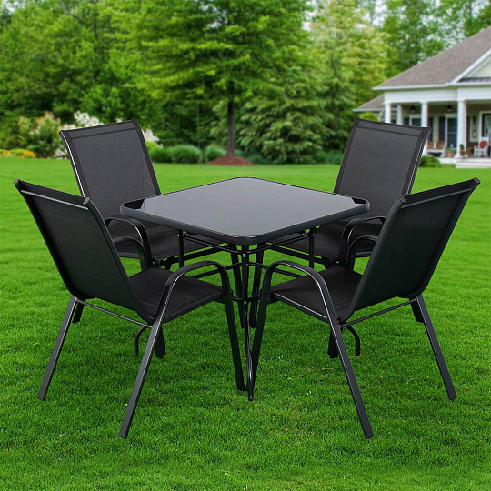 Мебель садовая Бетти, стол, 80х80х72 см, 4 стула, 100 кг, стул - 59х58х94 см, C010044