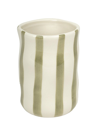 Стакан для зубных щеток, 7.9х7.9х11.1 см, керамика, зеленая полоска, Zenfort, Ривьера, 106438