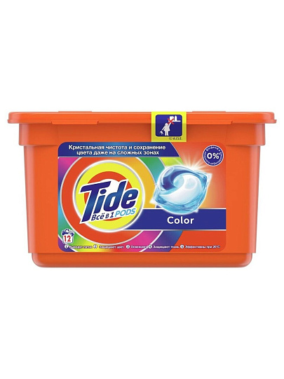 Капсулы для стирки Tide, Все в 1 Pods Color, для цветного белья, 12 шт, капсула 22.8 г