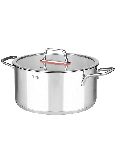 Кастрюля нержавеющая сталь, 6.8 л, крышка стекло, Taller, Тенденси, TR-17275, индукция