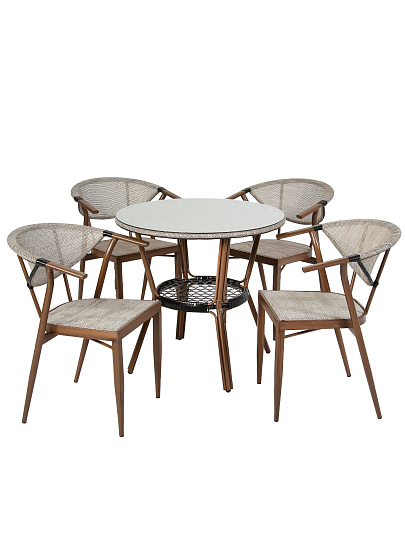 Мебель садовая коричневая, стол, 80х80х72 см, 4 стула, 55х58х78 см, C010205