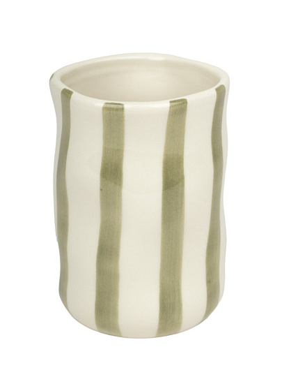 Стакан для зубных щеток, 7.9х7.9х11.1 см, керамика, зеленая полоска, Zenfort, Ривьера, 106438