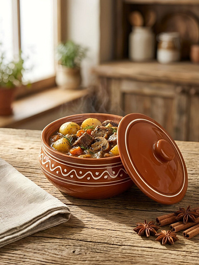 Пельменница керамика, 19х12 см, 1.25 л, коричневая, Псковский Гончар, Орнамент, ПГ022-00087850