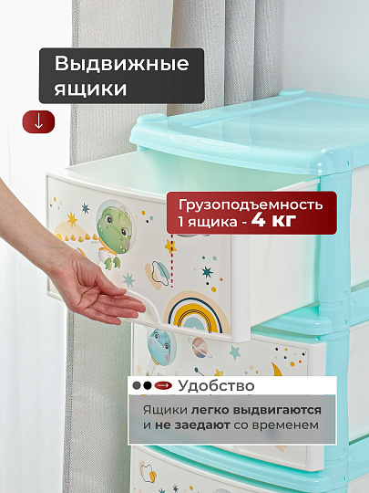 Комод детский 4 ящика, Динозавры, 38х48х98 см, Альтернатива, для мальчиков, М1243