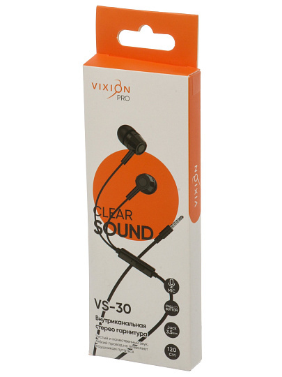 Наушники- гарнитура Vixion, VS-30, GS-00029014, внутриканальные, черная