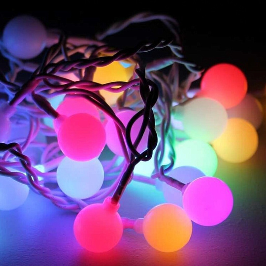 Гирлянда 100 ламп, 13 м, 8 режимов, Космос, свет мультиколор, черная, на улице/в помещении, сетевая, 100 LED, мигание, удлинение до 4 шт, KOC_GIR100BallRGB_IP