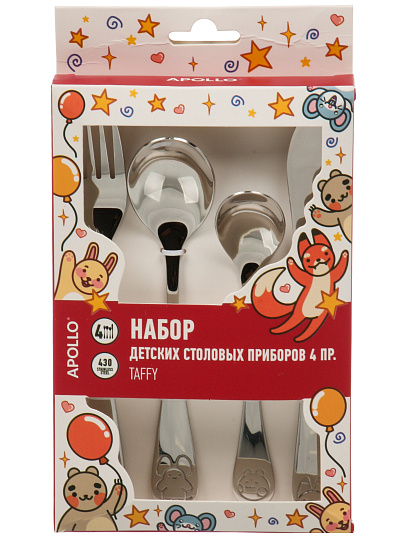 Набор детских столовых приборов нержавеющая сталь, 4 шт, Taffy, Apollo, TFF-04