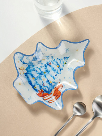 Блюдо стекло, 16.5х19.5 см, в форме елки, Зимняя сказка, Daniks