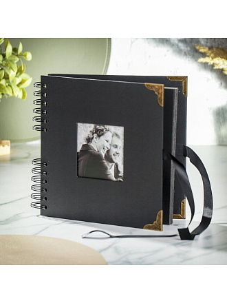 Фотоальбом на кольцах крафтовый, 22.5х20.5 см, с ленточкой, черный, Y4-8792
