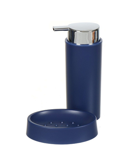 Набор для ванной 4 предмета, Аника, синий, пластик, стакан, подставка для зубных щеток, дозатор для мыла, мыльница, Y9-079