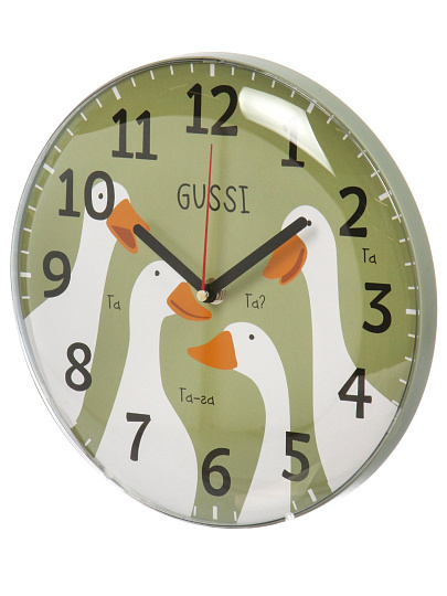Часы настенные, кварцевые, 25 см, основание оливковое, круглые, Рубин, Гуси, 2526-102