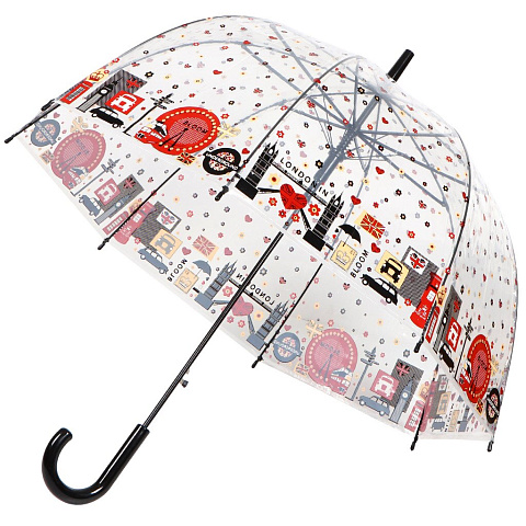 Зонт для женщин, полуавтомат, трость, 60 см, Романтик, прозрачный, прозрачный, PU0601