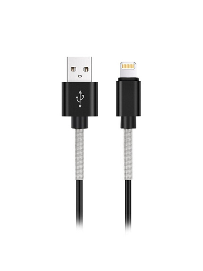 Кабель USB, AVS, IP-561S, Apple Lightning, 1 м, USB 2.0, усиленный, в пакете, черный, A40285S