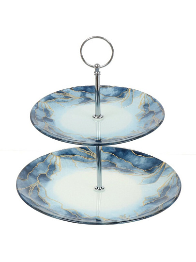 Ваза для фруктов, 2 яруса, стекло, 18 см, 23 см, Daniks, Navy Leaves