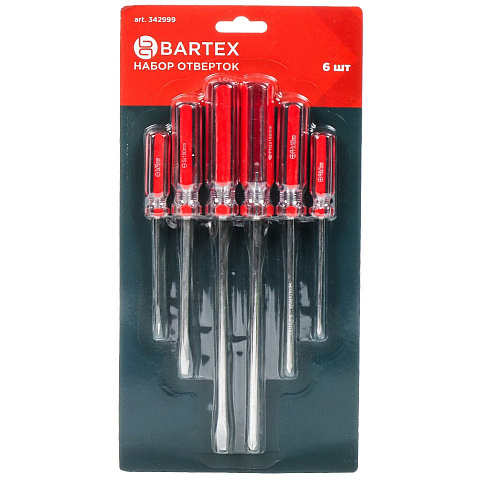 Набор отверток 6 предметов, Bartex, PH 0,1,2/ SL 3,5,6, ручка пластиковая, CrV сталь, блистер