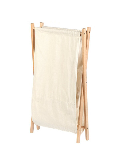 Корзина для белья, 39х62 см, прямоугольная, дерево, текстиль, бежевая, Y4-7885