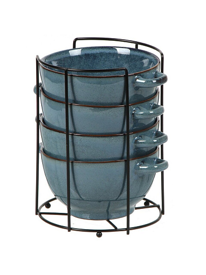 Бульонница керамика, 4 шт, 650 мл, металлическая подставка, Океан, ТМ Глория, 202431