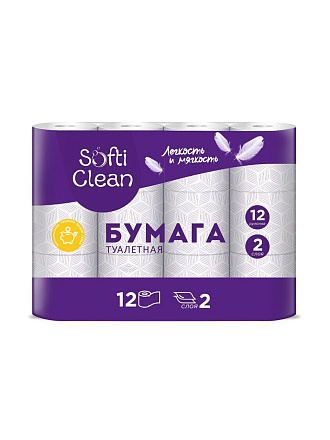 Туалетная бумага Softi Clean, 2 слоя, 12 шт, 15.31 м, с втулкой, белая