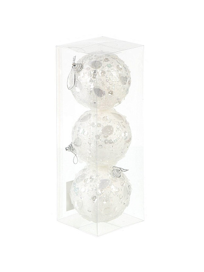 Набор шаров 3 шт, белый, 8 см, с декором, Y4-8508