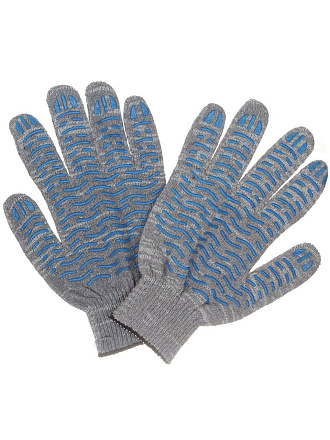 Перчатки х/б, ПВХ покрытие, волна, 10 класс вязки, 5 нитей, серо-белая основа, Березка