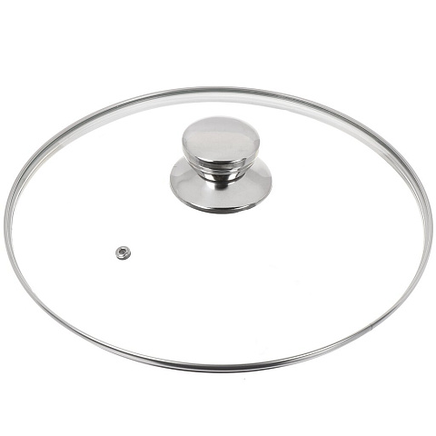 Крышка для посуды стекло, 28 см, Daniks, металлический обод, кнопка нержавеющая сталь, Д5728