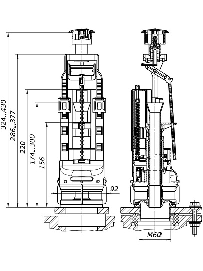 Арматура для бачка унитаза нижняя, 1/2&quot;, двухрежимная, кнопочная, гальваника, Инкоэр, СБ2-НпрНРФ-ХХ-В Р