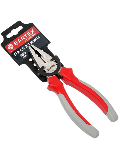 Пассатижи 180 мм, прямые, двухкомпонентный, углеродистая сталь, Bartex, Стандарт, 110022