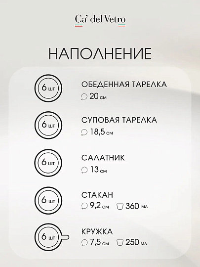 Сервиз столовый стекло, 30 предметов, на 6 персон, Elica, Волна дымка, 62106, дымчатый