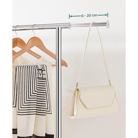 Вешалка напольная 110.5х48.5х160 см, Songmics, металл, с колесами, полка для обуви, телескопическая, 75 кг, Лофт, HSR02S, серебристая