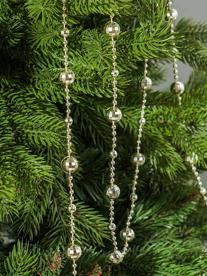 Бусы новогодние пластик, 1.4х500 см, круглые, шампань, SY18ZL-86 CS