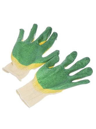 Перчатки х/б, латексный облив двойной, без рисунка, 13 класс вязки, белая основа, Золотая перчатка