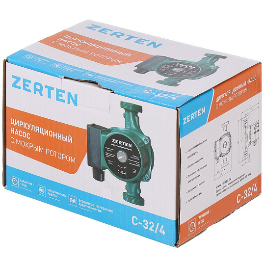 Насос циркуляционный, Zerten, 1 1/4&quot; '', 72 Вт, максимальный напор 4 м, 2 м³/ч