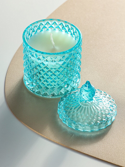 Свеча воск, в стеклянной банке, 7х11 см, 100гр, синяя, Шейх