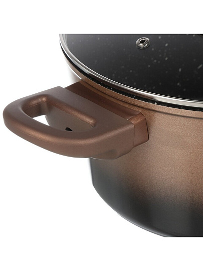 Кастрюля алюминий, антипригарное покрытие, 4.3 л, крышка стекло, MercuryHaus, Flame, 1790-MC, коричневая, индукция