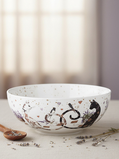 Салатник фарфор, круглый, 17.5х6.5 см, 0.85 л, Лавандовые коты, Lefard, 425-168