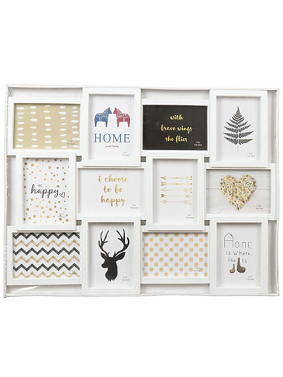 Фоторамка-коллаж на 12 фото, 52х68 см, фото 13х18 см, пластик, белая, Классика, Y4-3515