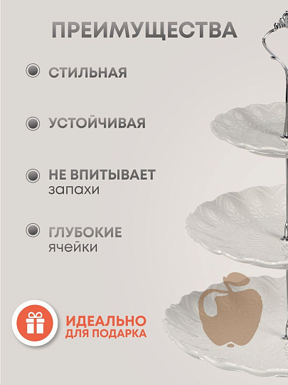 Ваза для фруктов, 3 яруса, керамика, 25.5х2.5, 20.5х2, 15.5х1.5 см, Y4-6315-2