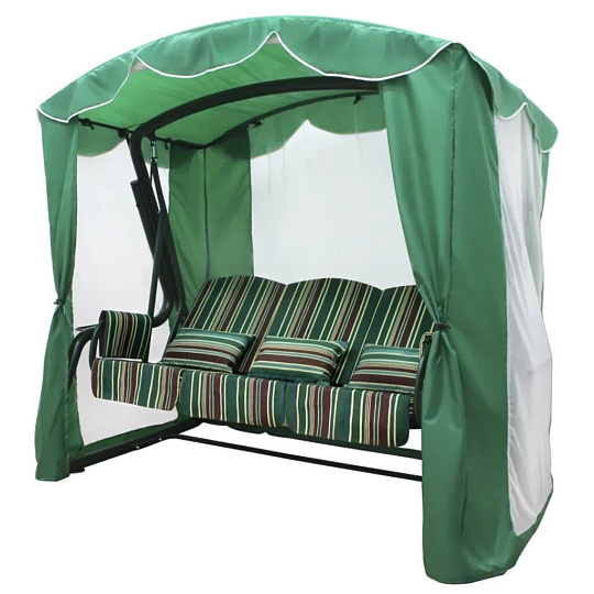 Качели садовые 3-местные, 232х130х195 см, 350 кг, Arno, Элит Люкс, раскладываются в кровать, с москитной сеткой, зеленые, 2016-КД-41/Л, металл