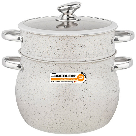 Кастрюля-пароварка Agness со стекл.крышкой и антипригар.мрамор. покрытием,, 3пр. диа.20см,5л,926-505