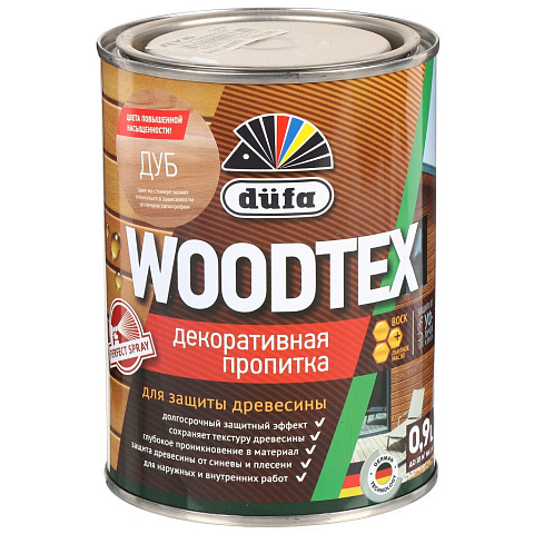 Пропитка Dufa, Woodtex, для дерева, защитная, дуб, 0.9 л